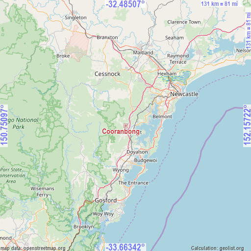 Cooranbong on map
