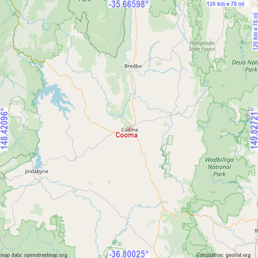 Cooma on map