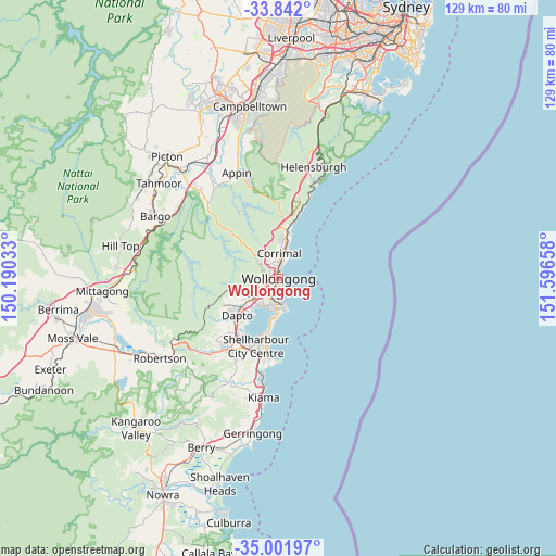 Wollongong on map