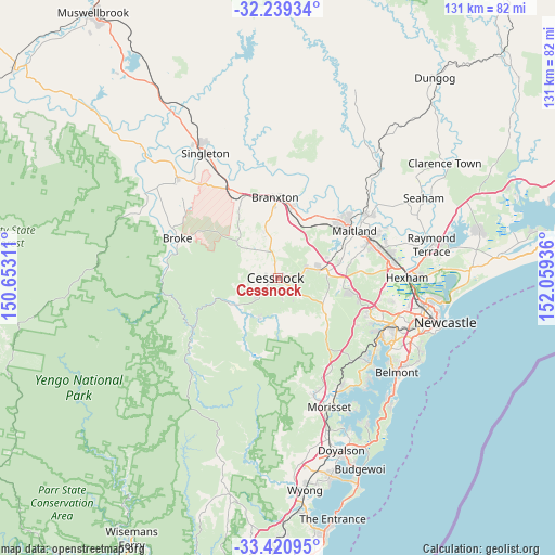 Cessnock on map