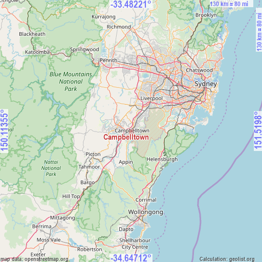 Campbelltown on map