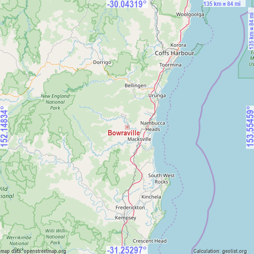 Bowraville on map