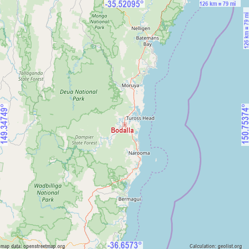 Bodalla on map