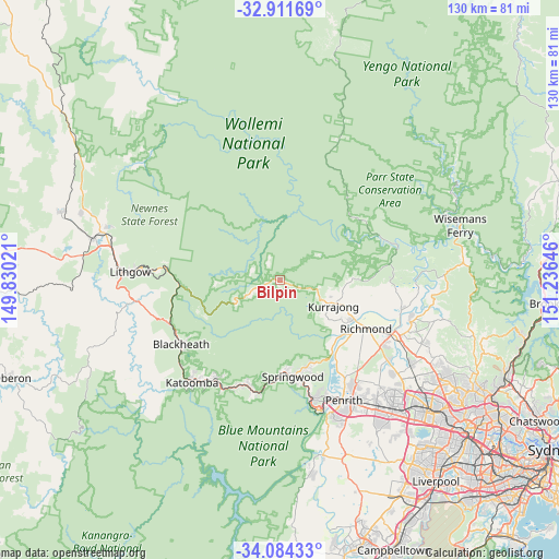 Bilpin on map