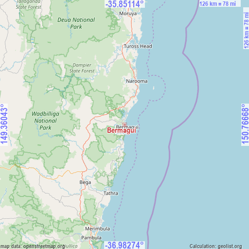 Bermagui on map