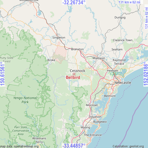 Bellbird on map