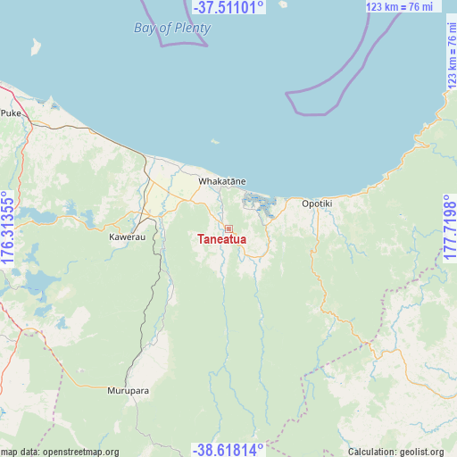 Taneatua on map