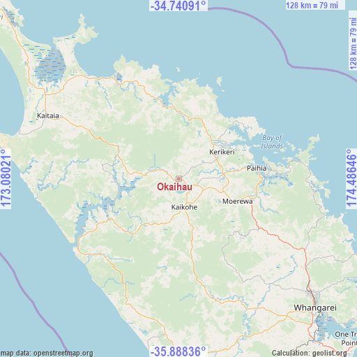 Okaihau on map