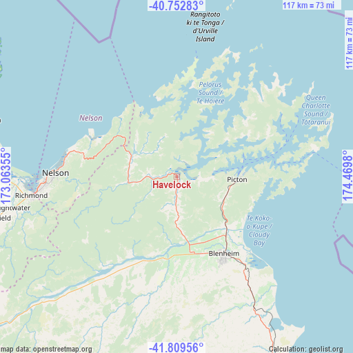 Havelock on map