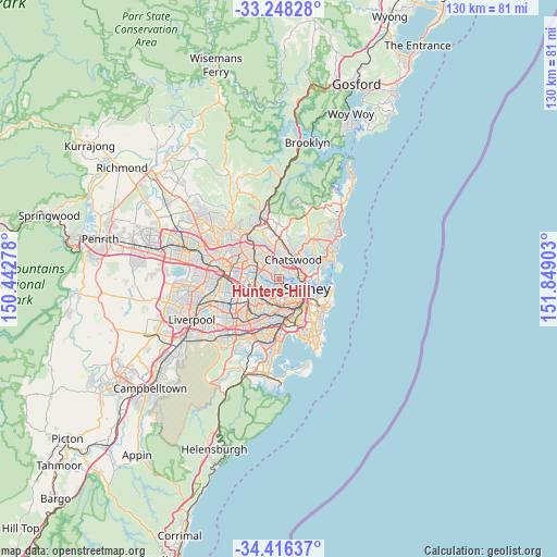 Hunters Hill on map