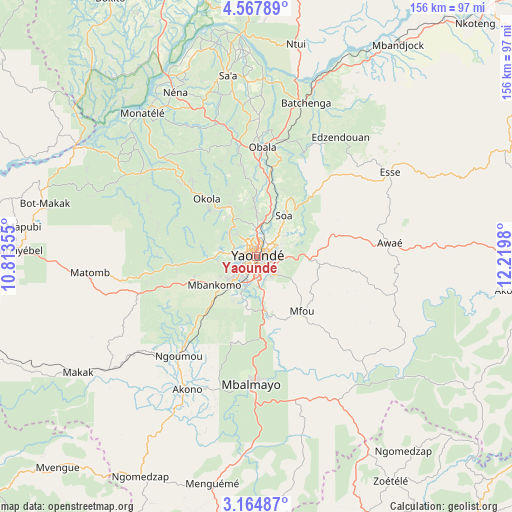 Yaoundé on map