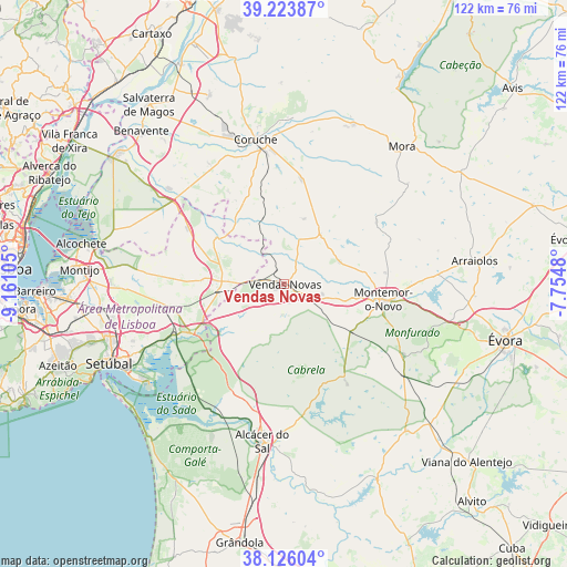 Vendas Novas on map