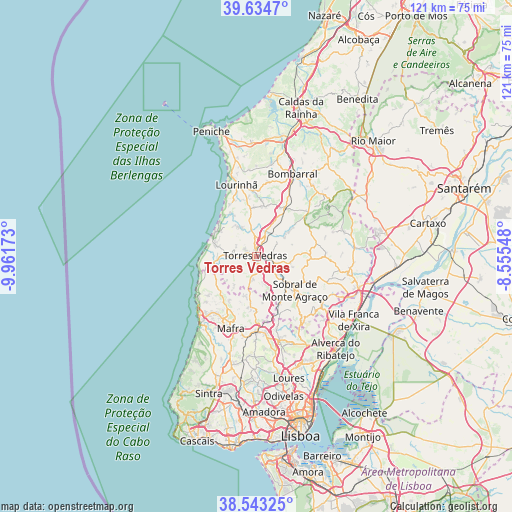 Torres Vedras on map