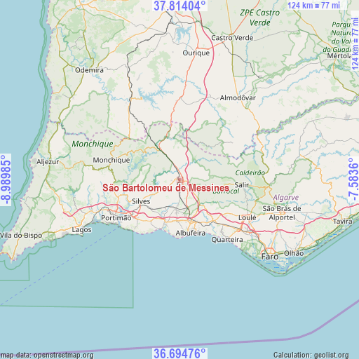 São Bartolomeu de Messines on map