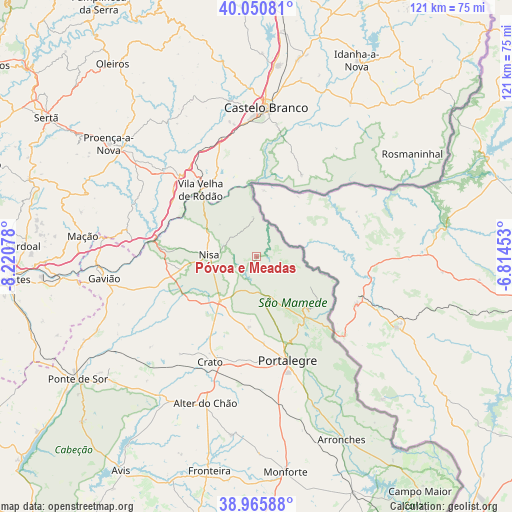 Póvoa e Meadas on map