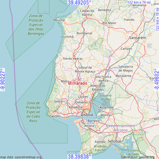 Milharado on map