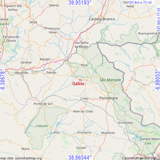 Gáfete on map