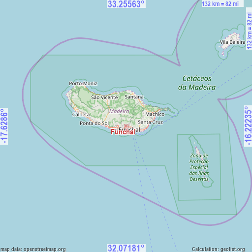 Funchal on map