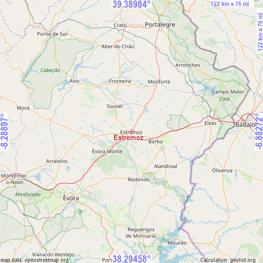 Estremoz on map