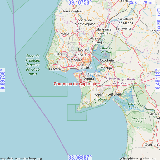 Charneca de Caparica on map
