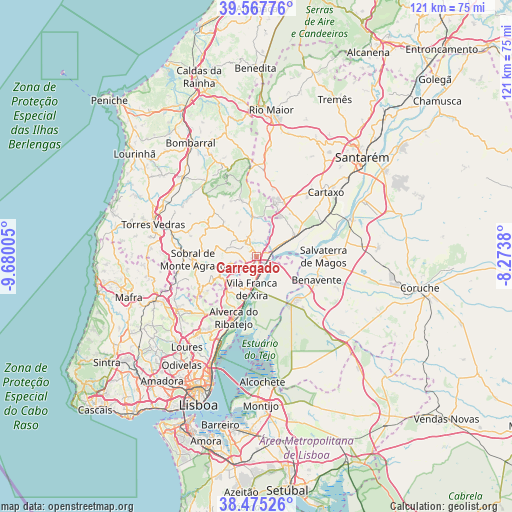 Carregado on map