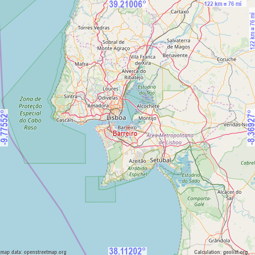 Barreiro on map