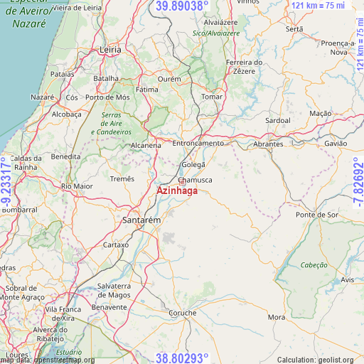 Azinhaga on map