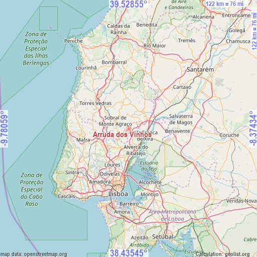 Arruda dos Vinhos on map