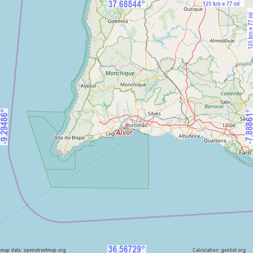Alvor on map