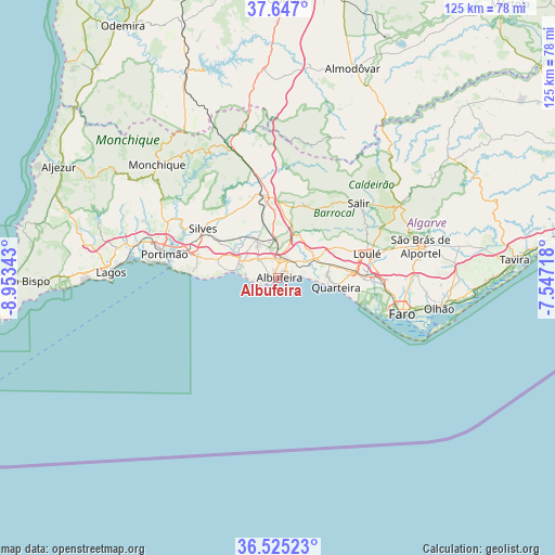 Albufeira on map