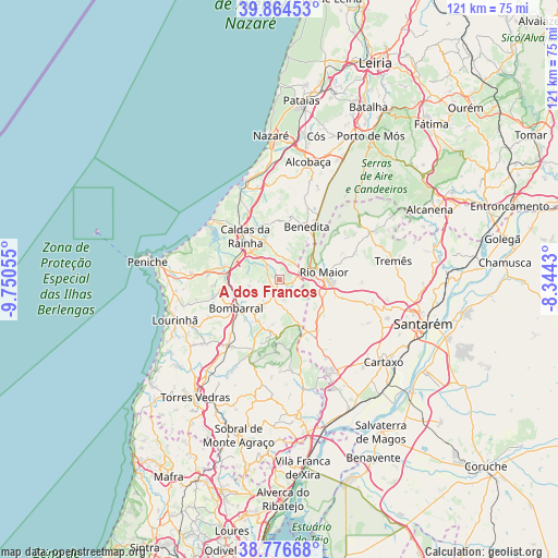 A dos Francos on map