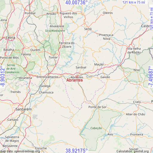 Abrantes on map
