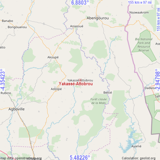 Yakassé-Attobrou on map