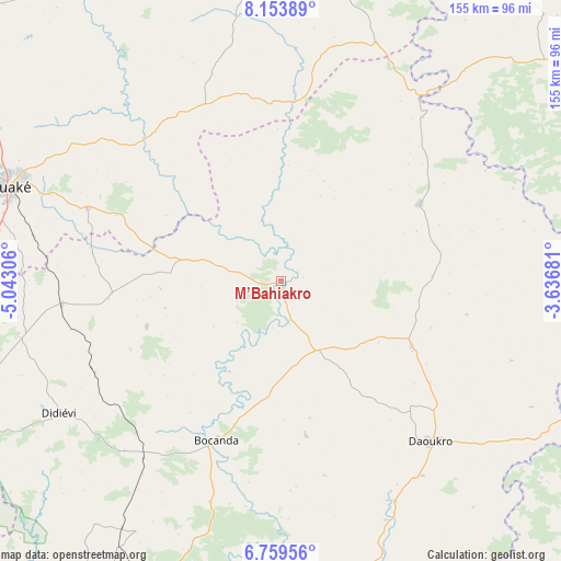 M’Bahiakro on map
