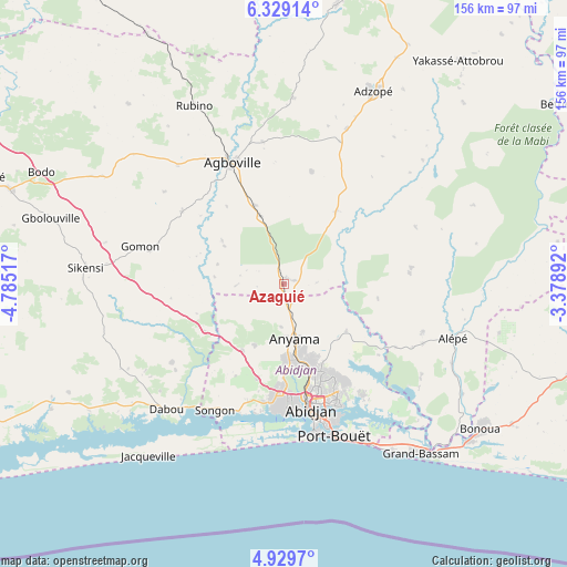 Azaguié on map