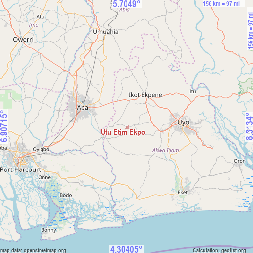 Utu Etim Ekpo on map