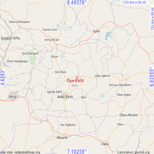 Oye-Ekiti on map