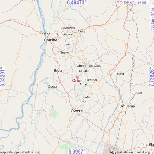 Orlu on map