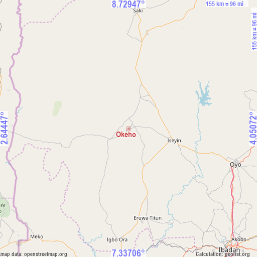 Okeho on map