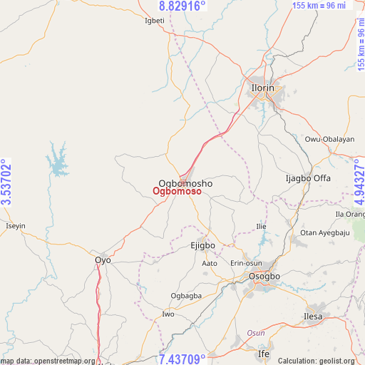 Ogbomoso on map