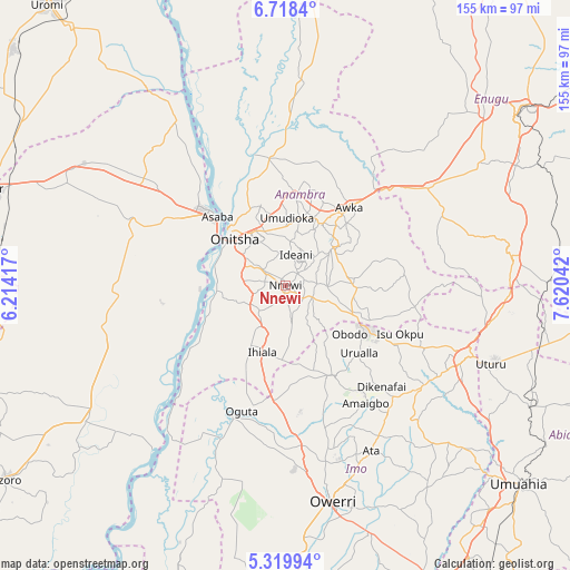 Nnewi on map