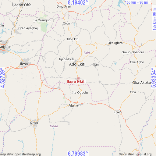 Ikere-Ekiti on map