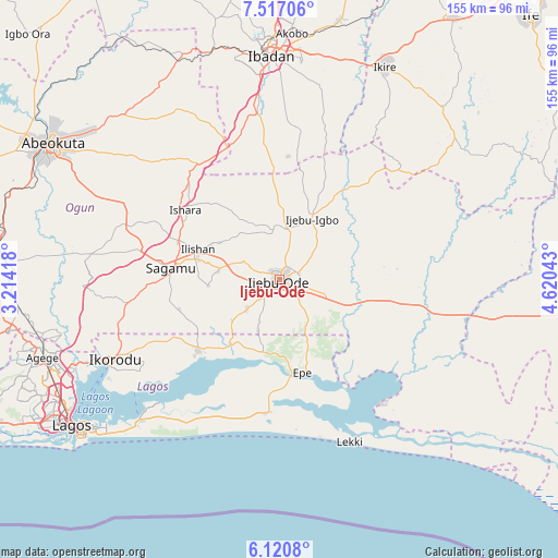 Ijebu-Ode on map