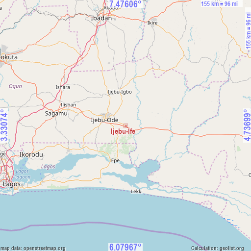 Ijebu-Ife on map