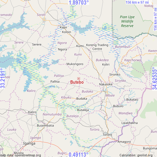 Butebo on map