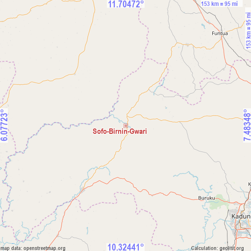 Sofo-Birnin-Gwari on map