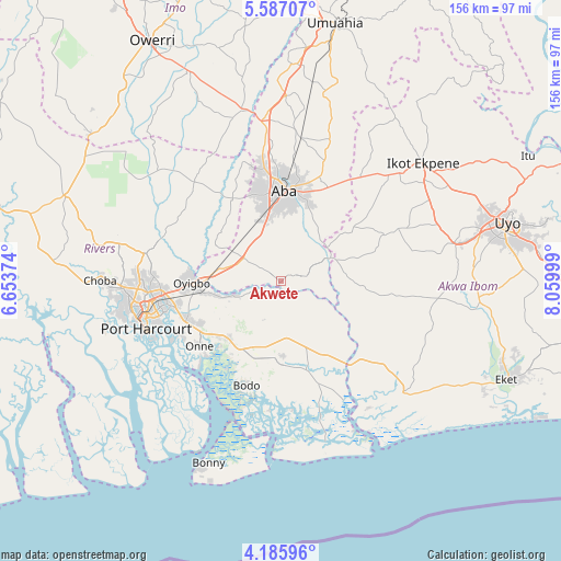 Akwete on map