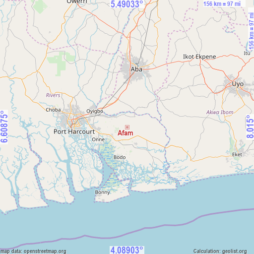 Afam on map