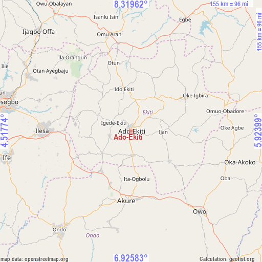 Ado-Ekiti on map