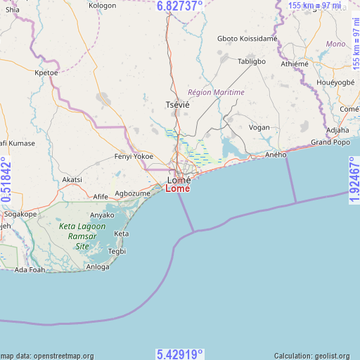 Lomé on map